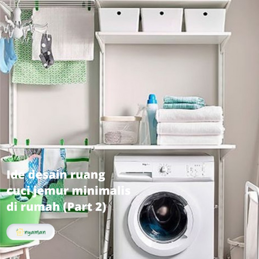 Ide desain ruang cuci jemur minimalis di rumah (2/3), Tempat mesin cuci serba putih